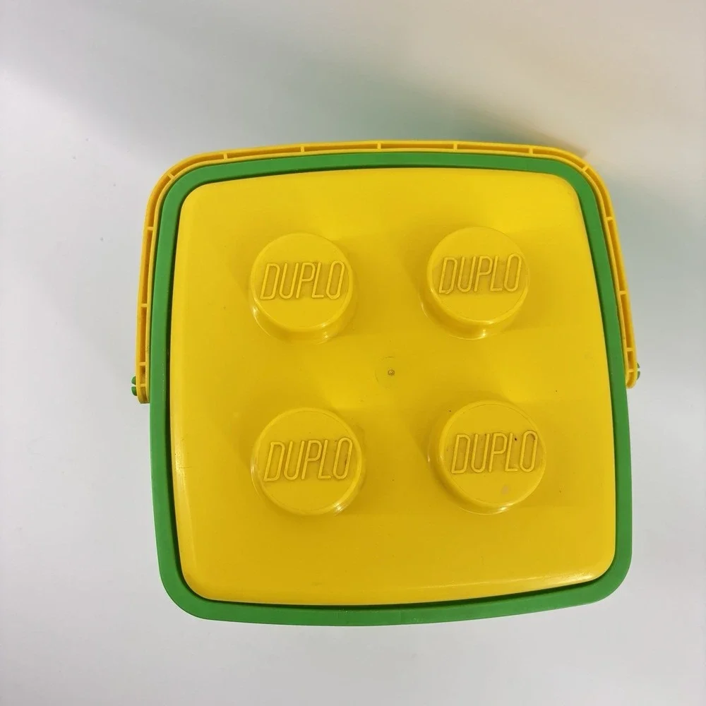Lego Duplo Green Bucket‎ / Yellow Lid + 60 Bricks 1992 Vintage